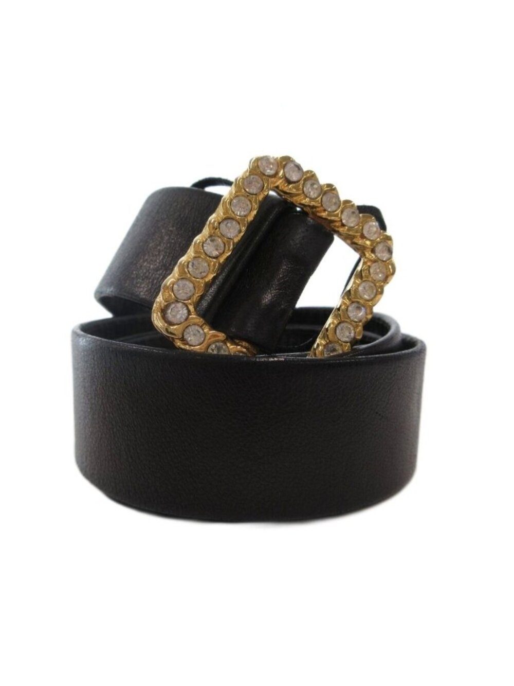 Chanel Rhinestone Belt Leather Bijou Narrow Black